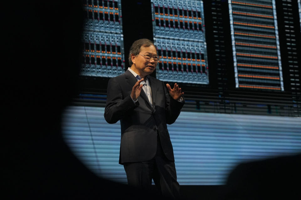 Charles Liang, CEO of Super Micro, at a keynote during the COMPUTEX 2023 in Taiwan.  (Photo by Walid Berrazeg/SOPA Images/LightRocket via Getty Images)