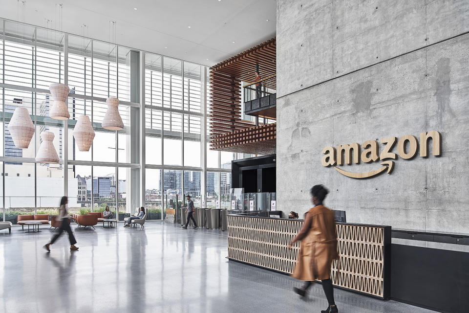 An image of the reception area at Amazon's Nashville headquarters, completed in 2021. (Amazon)